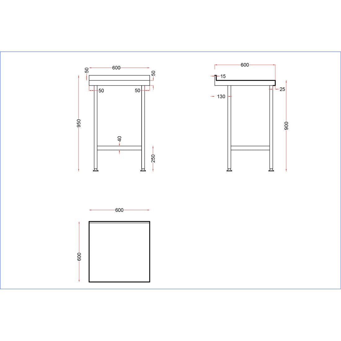 DR020 Holmes Stainless Steel Wall Table with Upstand 600mm JD Catering Equipment Solutions Ltd