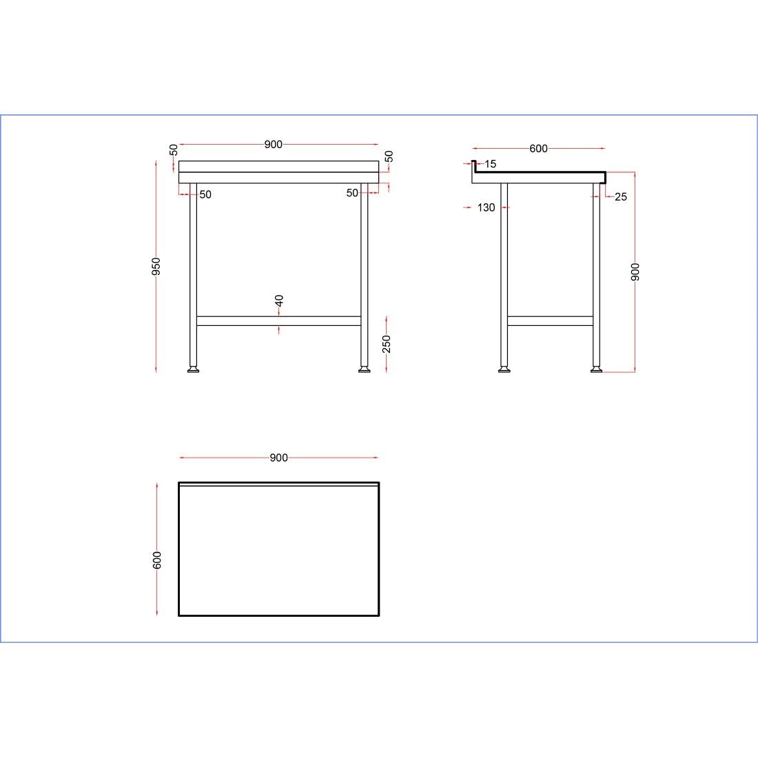 DR021 Holmes Stainless Steel Wall Table with Upstand 900mm JD Catering Equipment Solutions Ltd