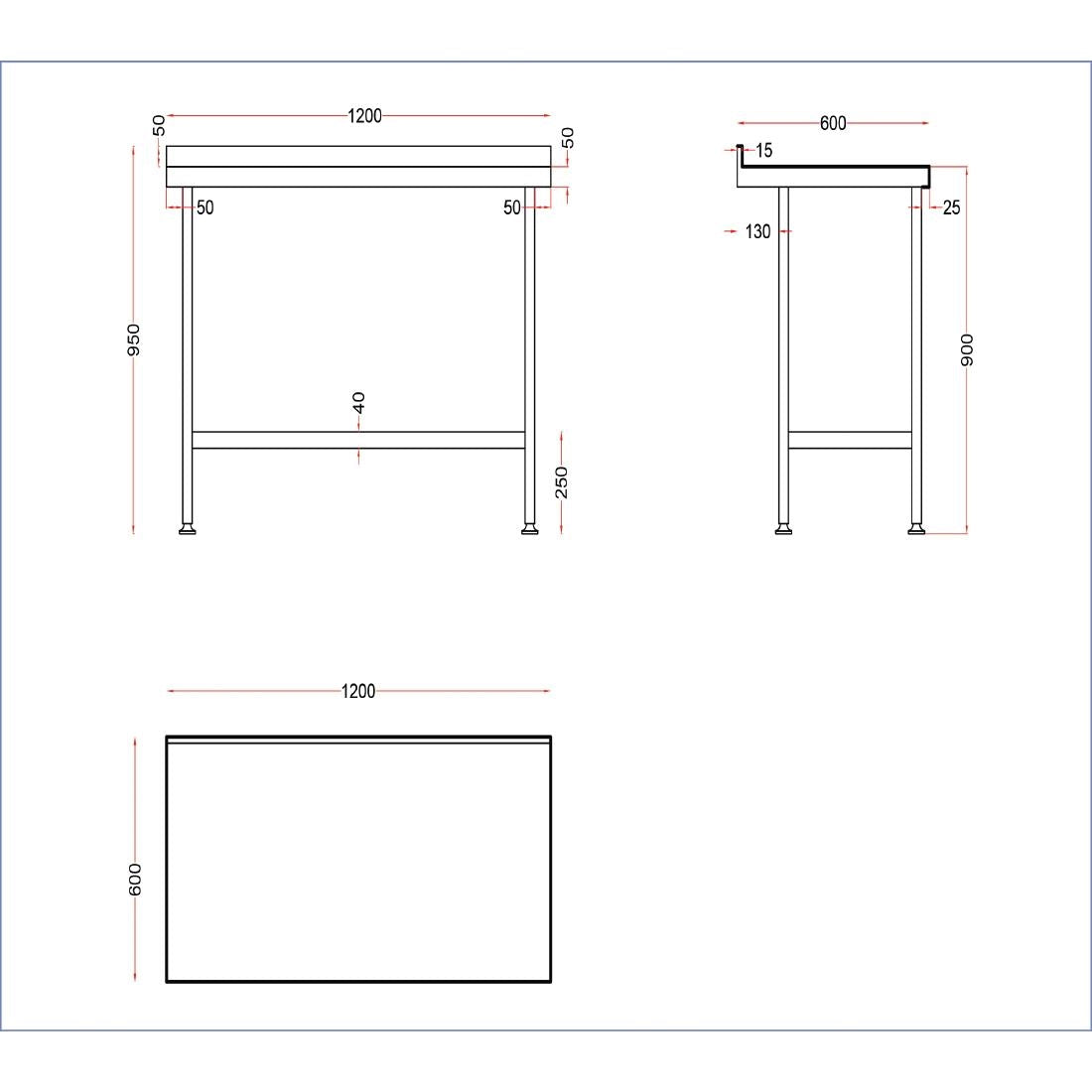 DR022 Holmes Stainless Steel Wall Table with Upstand 1200mm JD Catering Equipment Solutions Ltd