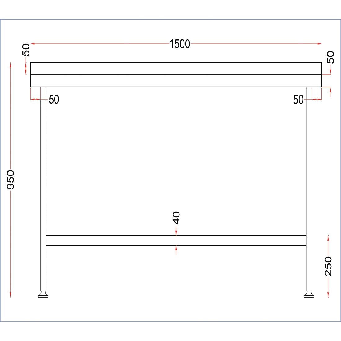 DR023 Holmes Stainless Steel Wall Table with Upstand 1500mm JD Catering Equipment Solutions Ltd