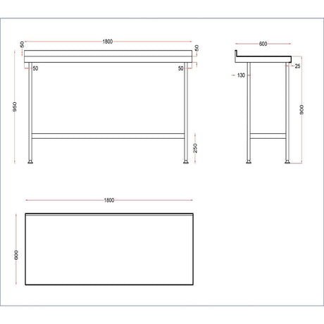 DR024 Holmes Stainless Steel Wall Table with Upstand 1800mm JD Catering Equipment Solutions Ltd