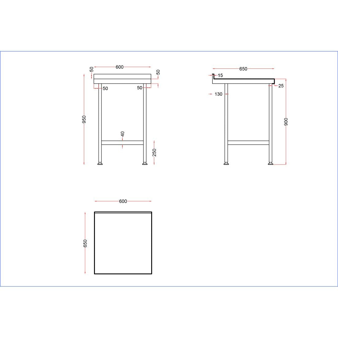 DR027 Holmes Stainless Steel Wall Table with Upstand 600mm JD Catering Equipment Solutions Ltd