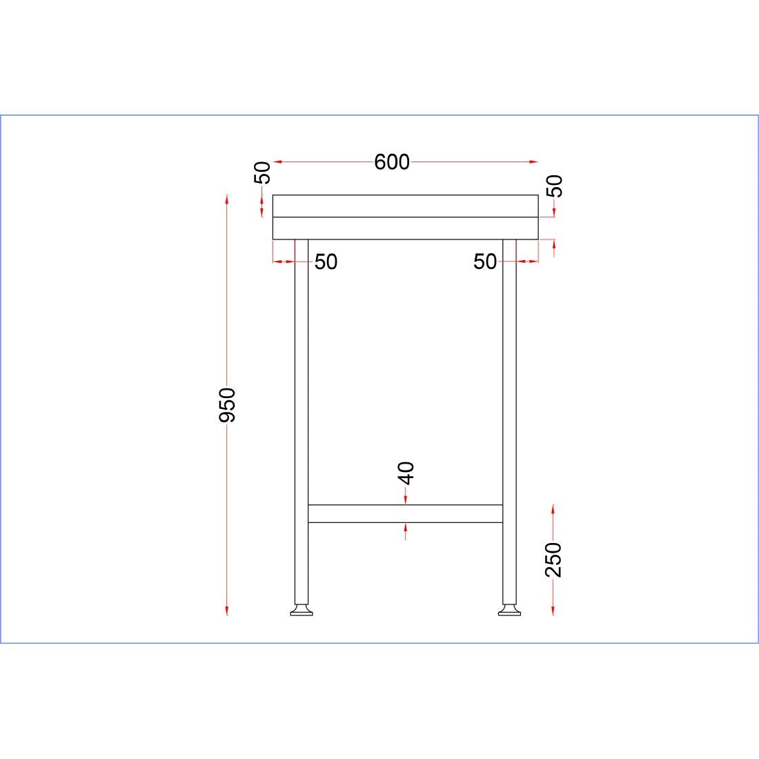 DR027 Holmes Stainless Steel Wall Table with Upstand 600mm JD Catering Equipment Solutions Ltd