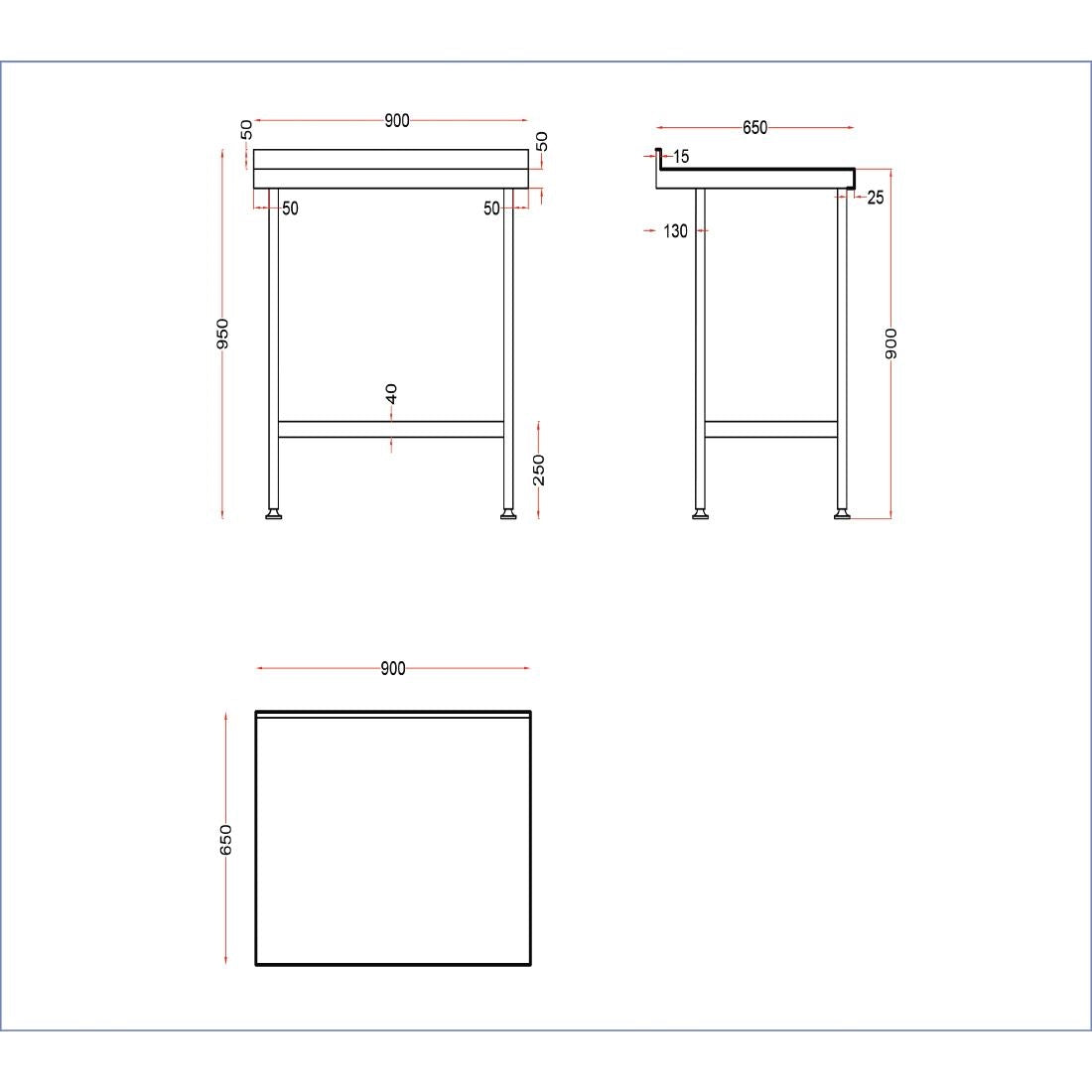 DR028 Holmes Stainless Steel Wall Table with Upstand 900mm JD Catering Equipment Solutions Ltd