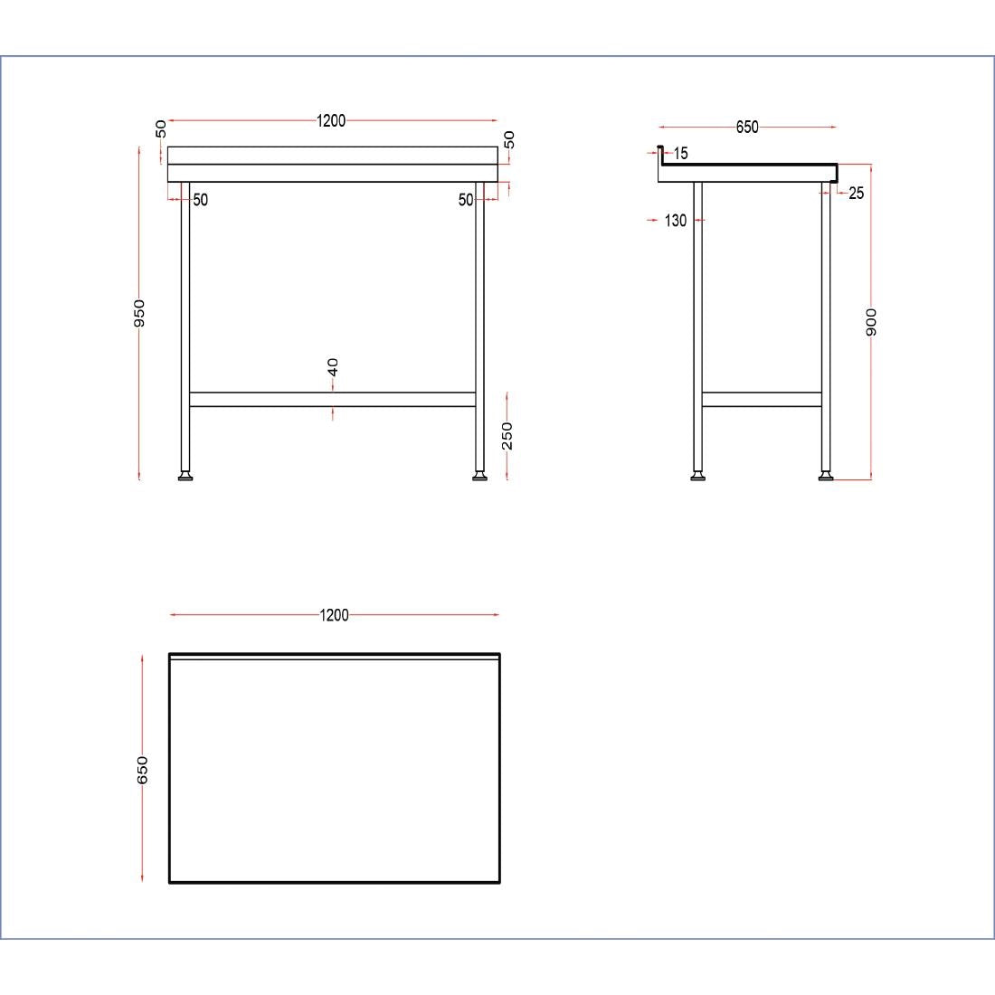 DR029 Holmes Stainless Steel Wall Table with Upstand 1200mm JD Catering Equipment Solutions Ltd