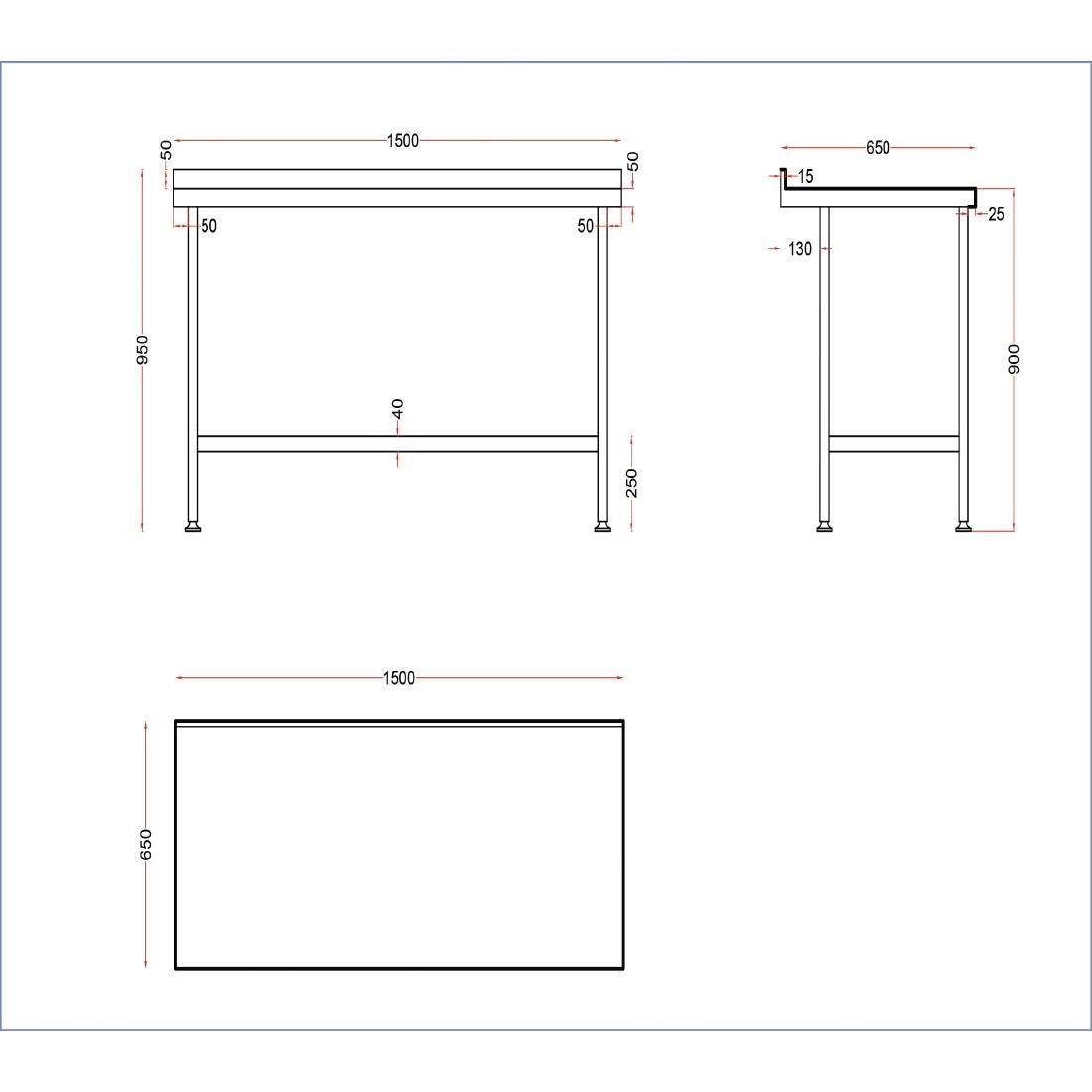 DR030 Holmes Stainless Steel Wall Table with Upstand 1500mm JD Catering Equipment Solutions Ltd