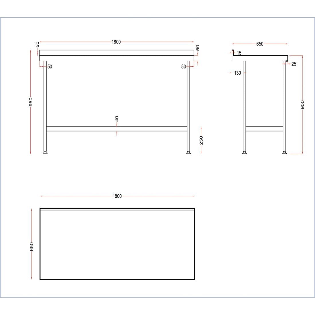 DR031 Holmes Stainless Wall Table with Upstand 1800mm JD Catering Equipment Solutions Ltd