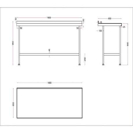 DR031 Holmes Stainless Wall Table with Upstand 1800mm JD Catering Equipment Solutions Ltd