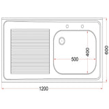 DR381 Holmes Fully Assembled Stainless Steel Sink Left Hand Drainer 1200mm JD Catering Equipment Solutions Ltd