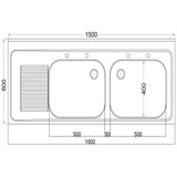 DR391 Holmes Fully Assembled Stainless Steel Sink Left Hand Drainer 1500mm JD Catering Equipment Solutions Ltd