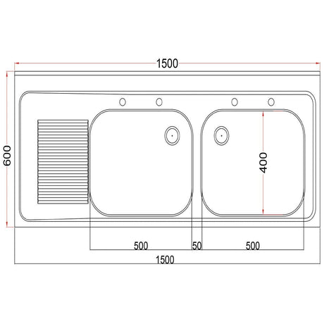 DR391 Holmes Fully Assembled Stainless Steel Sink Left Hand Drainer 1500mm JD Catering Equipment Solutions Ltd