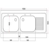DR392 Holmes Fully Assembled Stainless Steel Sink Right Hand Drainer 1500mm JD Catering Equipment Solutions Ltd