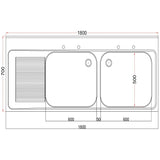 DR395 Holmes Fully Assembled Stainless Steel Sink Left Hand Drainer 1800mm JD Catering Equipment Solutions Ltd