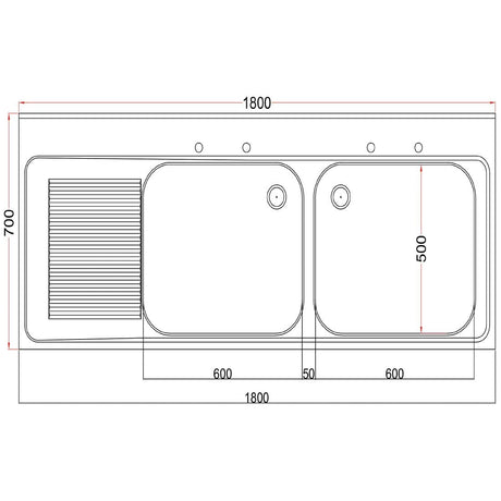 DR395 Holmes Fully Assembled Stainless Steel Sink Left Hand Drainer 1800mm JD Catering Equipment Solutions Ltd