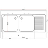 DR396 Holmes Fully Assembled Stainless Steel Sink Right Hand Drainer 1800mm JD Catering Equipment Solutions Ltd