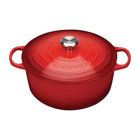 DR454 Le Creuset Cast Iron Round Casserole 24cm 4.2L Cerise JD Catering Equipment Solutions Ltd