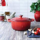 DR455 Le Creuset Cast Iron Round Casserole 28cm 6.7L Cerise JD Catering Equipment Solutions Ltd