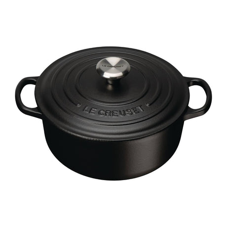 DR456 Le Creuset Cast Iron Round Casserole 20cm 2.4L Satin Black JD Catering Equipment Solutions Ltd