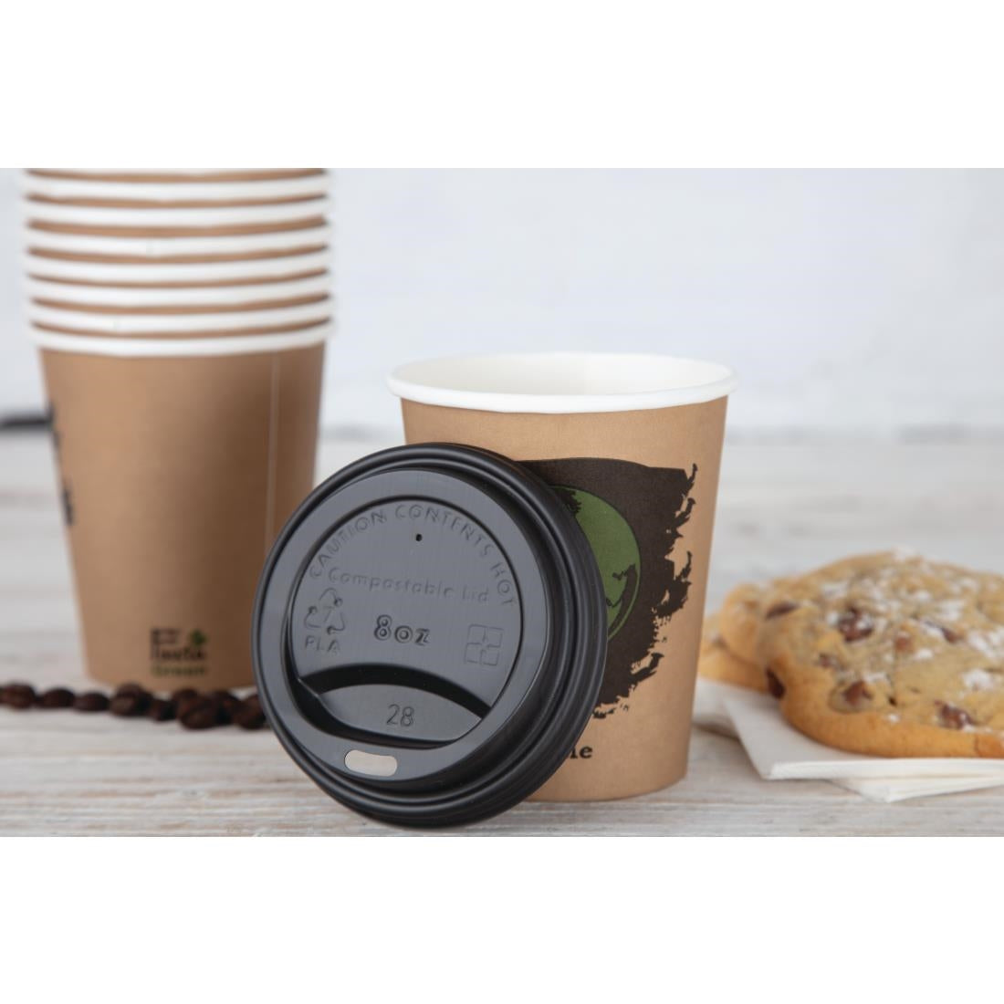 DS054 Fiesta Green Compostable Coffee Cup Lids 225ml / 8oz (Pack of 50) JD Catering Equipment Solutions Ltd