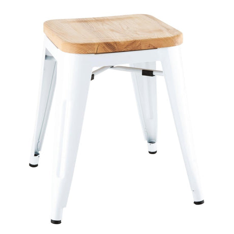 DW738 Bolero Bistro Low Stools with Wooden Seatpad White (Pack of 4) JD Catering Equipment Solutions Ltd