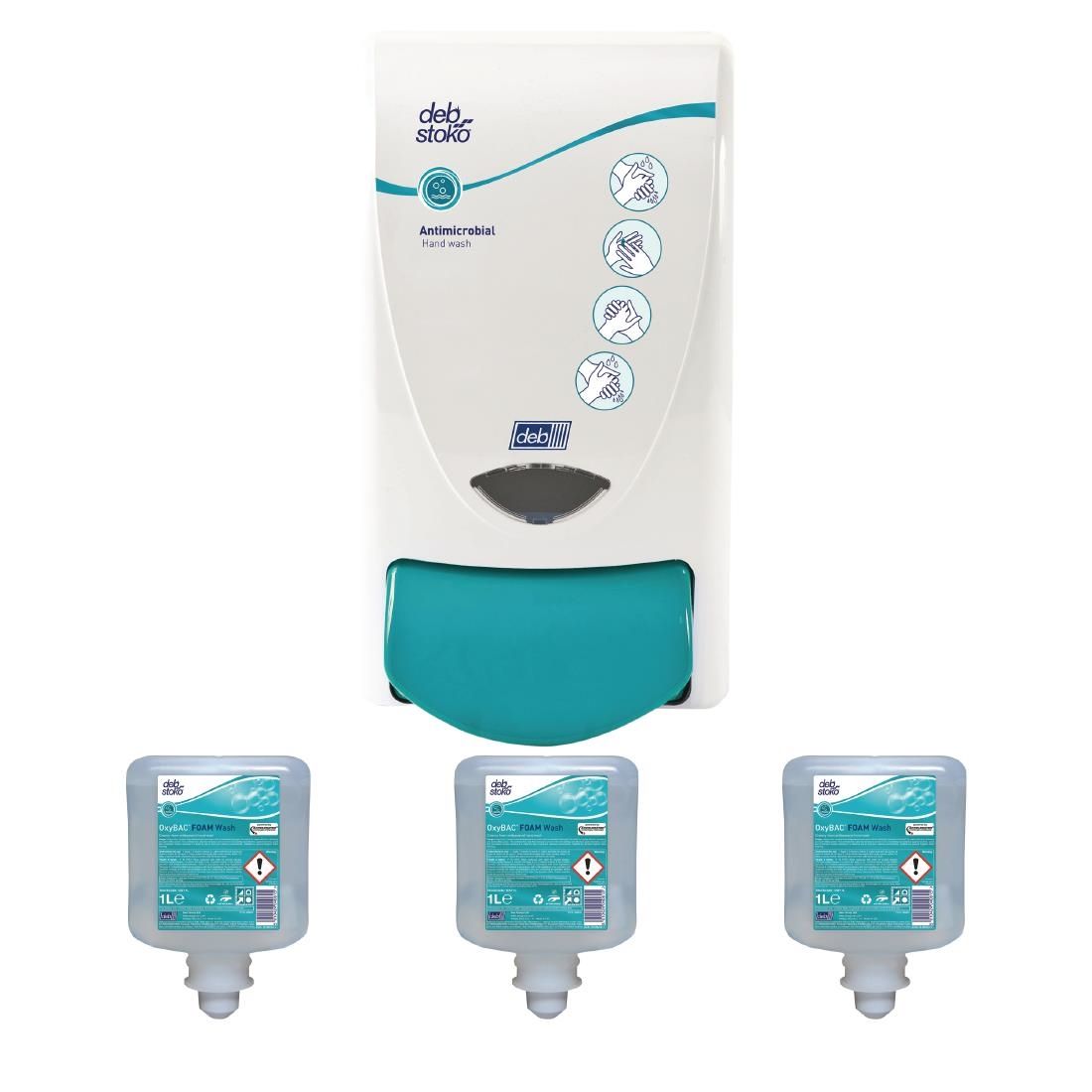 Deb Antibac Soap Dispenser and 3 Unperfumed Antibacterial Foam Hand Soaps 1Ltr JD Catering Equipment Solutions Ltd