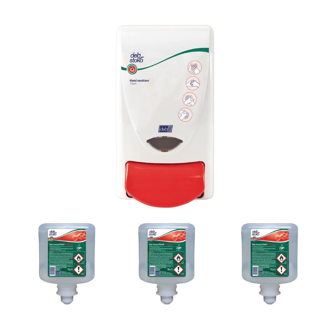 Deb Hand Sanitiser Dispenser and 3 Unperfumed Foam Hand Sanitisers 1Ltr JD Catering Equipment Solutions Ltd