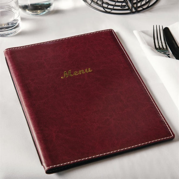 E222 Olympia Faux Leather Menu Cover A4 Burgundy JD Catering Equipment Solutions Ltd