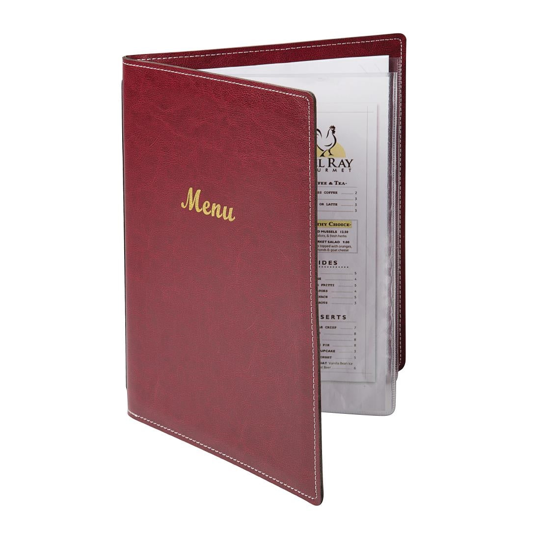 E222 Olympia Faux Leather Menu Cover A4 Burgundy JD Catering Equipment Solutions Ltd