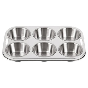 E714 Vogue Stainless Steel Deep Muffin Tray 6 Cup - JD Catering Equipment Solutions Ltd