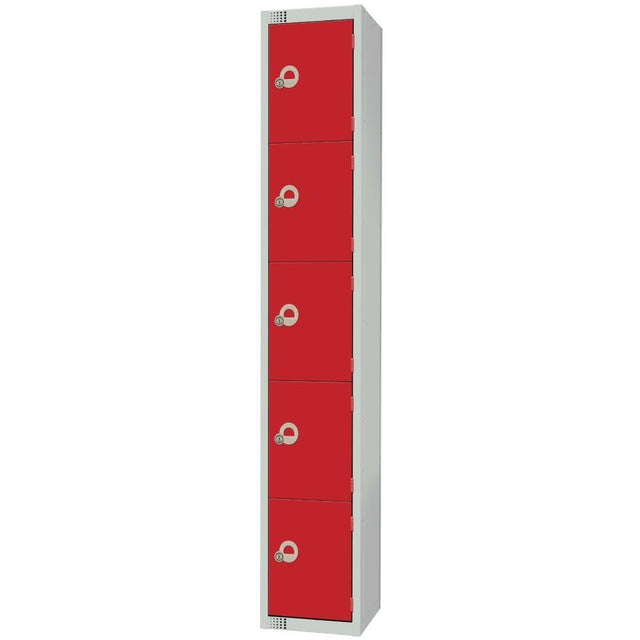 Elite Five Door Manual Combination Locker Locker Red with Sloping Top JD Catering Equipment Solutions Ltd