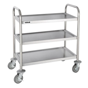 F993 Vogue Stainless Steel 3 Tier Clearing Trolley Small - JD Catering Equipment Solutions Ltd