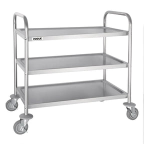 F994 Vogue Stainless Steel 3 Tier Clearing Trolley Medium - JD Catering Equipment Solutions Ltd