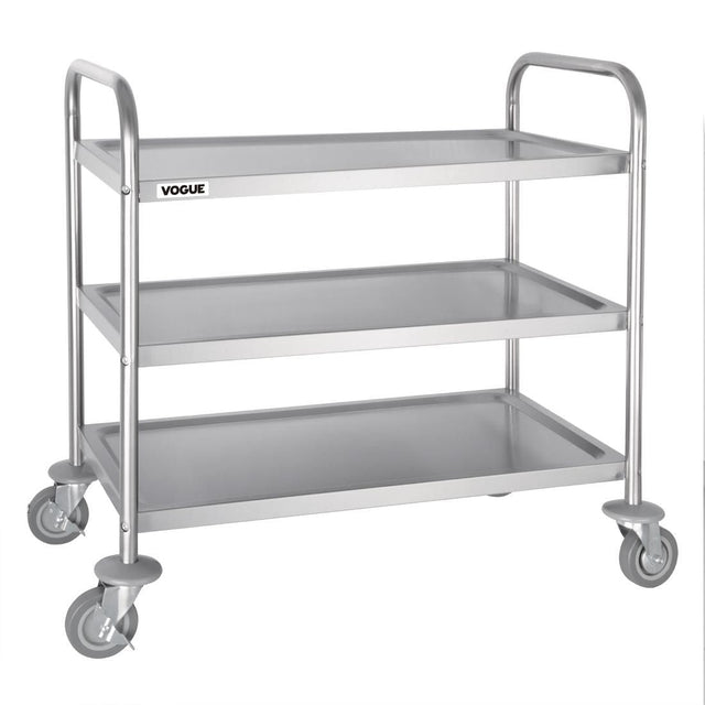 F994 Vogue Stainless Steel 3 Tier Clearing Trolley Medium JD Catering Equipment Solutions Ltd