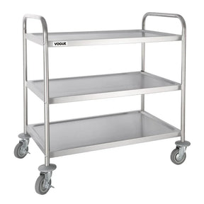 F995 Vogue Stainless Steel 3 Tier Clearing Trolley Large - JD Catering Equipment Solutions Ltd