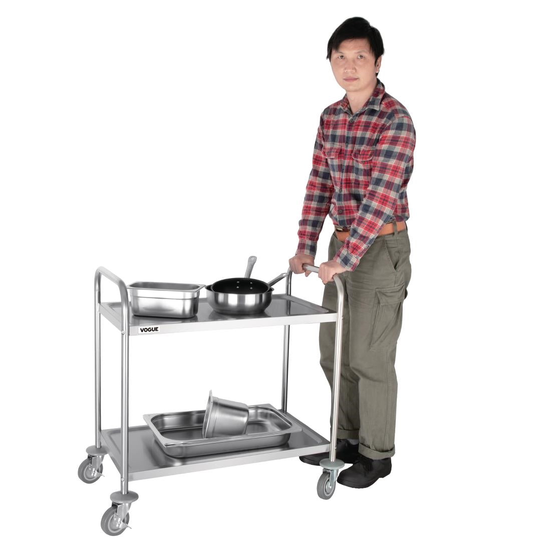 F997 Vogue Stainless Steel 2 Tier Clearing Trolley Medium JD Catering Equipment Solutions Ltd
