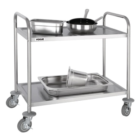 F997 Vogue Stainless Steel 2 Tier Clearing Trolley Medium JD Catering Equipment Solutions Ltd