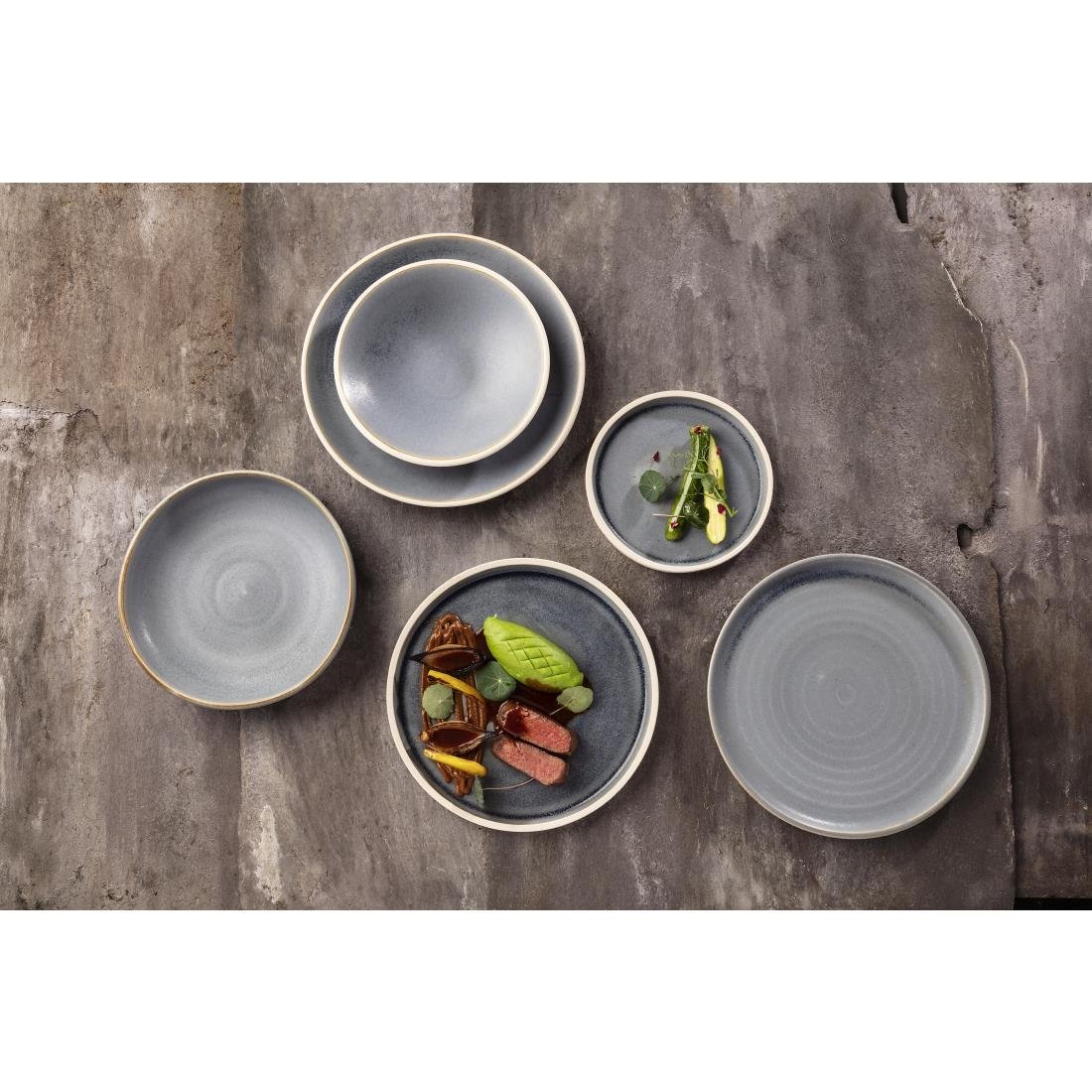 FA303 Olympia Canvas Small Rim Round Plate Blue Granite 265mm (Pack of 6) JD Catering Equipment Solutions Ltd