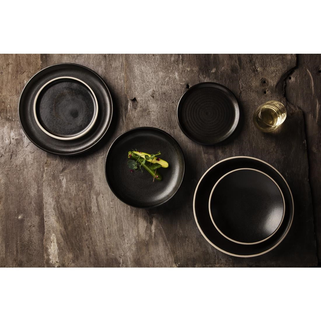 FA314 Olympia Canvas Flat Round Plate Delhi Black 180mm (Pack of 6) JD Catering Equipment Solutions Ltd