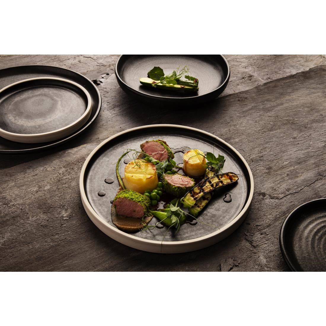 FA315 Olympia Canvas Flat Round Plate Delhi Black 250mm (Pack of 6) JD Catering Equipment Solutions Ltd