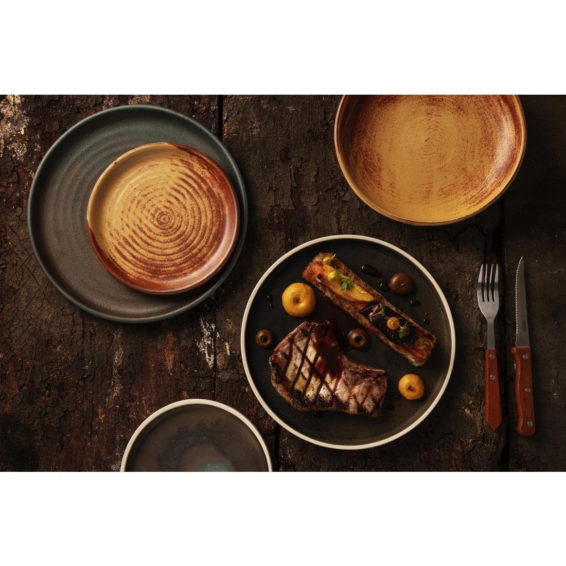FA322 Olympia Canvas Flat Round Plate Green Verdigris 250mm (Pack of 6) JD Catering Equipment Solutions Ltd