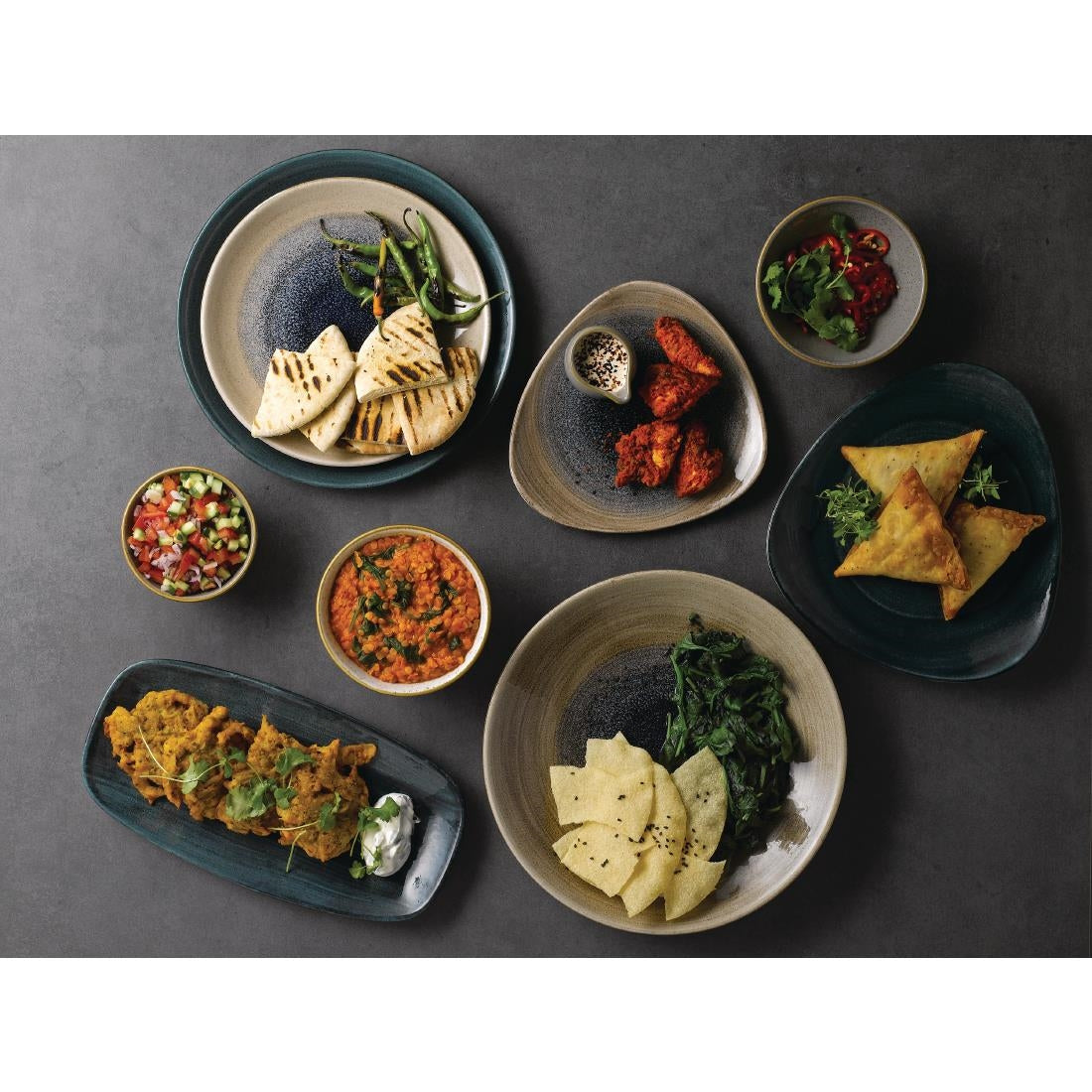 FA598 Churchill Stonecast Patina Oblong Chef Plates Rustic Teal  298 x 153mm (Pack of 12) JD Catering Equipment Solutions Ltd