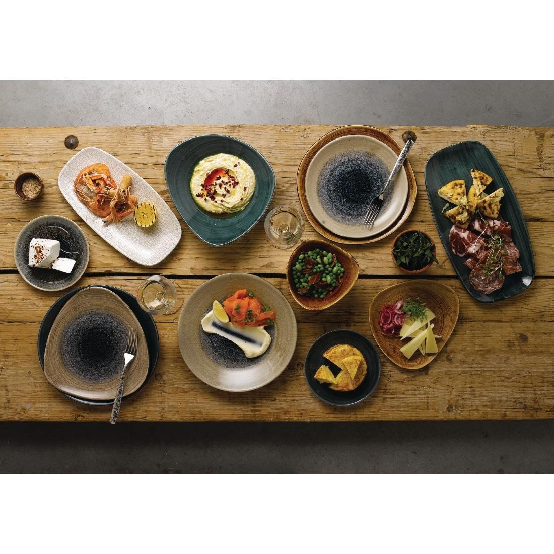 FA598 Churchill Stonecast Patina Oblong Chef Plates Rustic Teal  298 x 153mm (Pack of 12) JD Catering Equipment Solutions Ltd