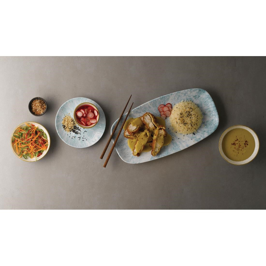FA629 Churchill Stone Oblong Chef Plates Aquamarine 189 x 355mm (Pack of 6) JD Catering Equipment Solutions Ltd