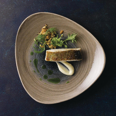 FA664 Churchill Stonecast Aqueous Triangular Plates Bayou Taupe 265mm (Pack of 12) - JD Catering Equipment Solutions Ltd