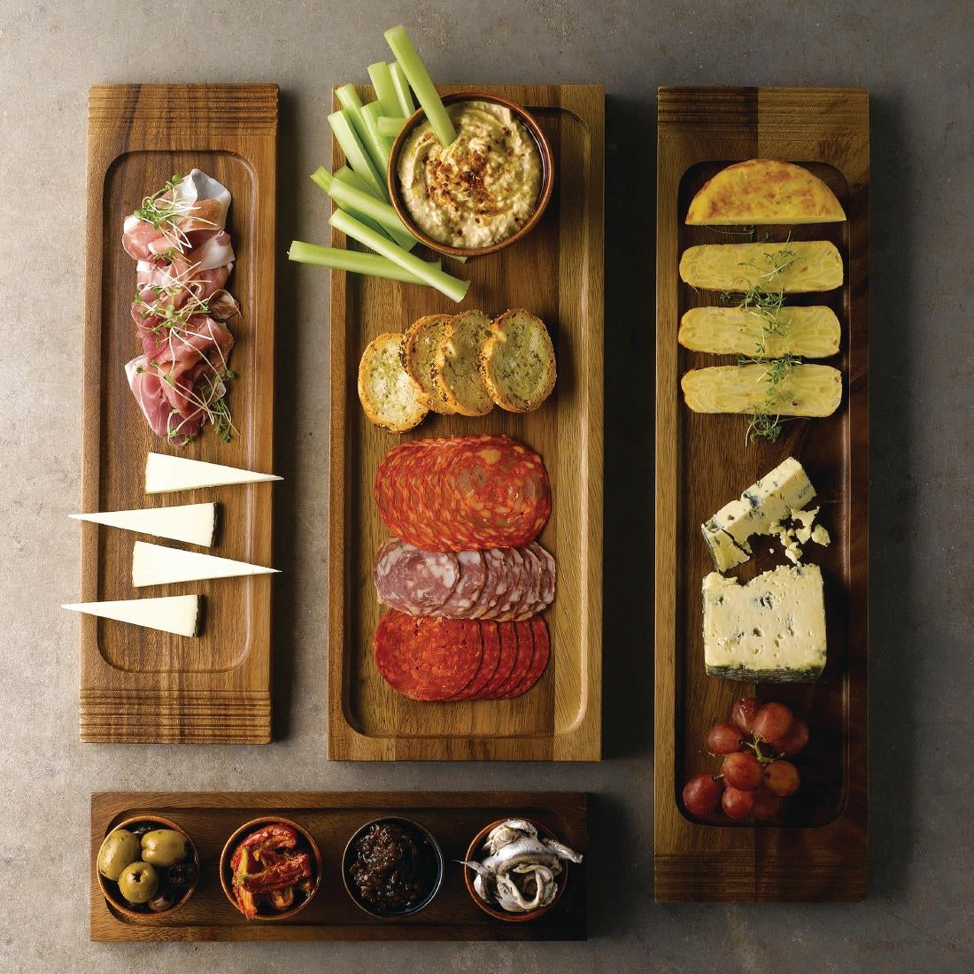 FA671 Churchill Alchemy Wood Medium Double Handled Boards 400 x 115mm JD Catering Equipment Solutions Ltd