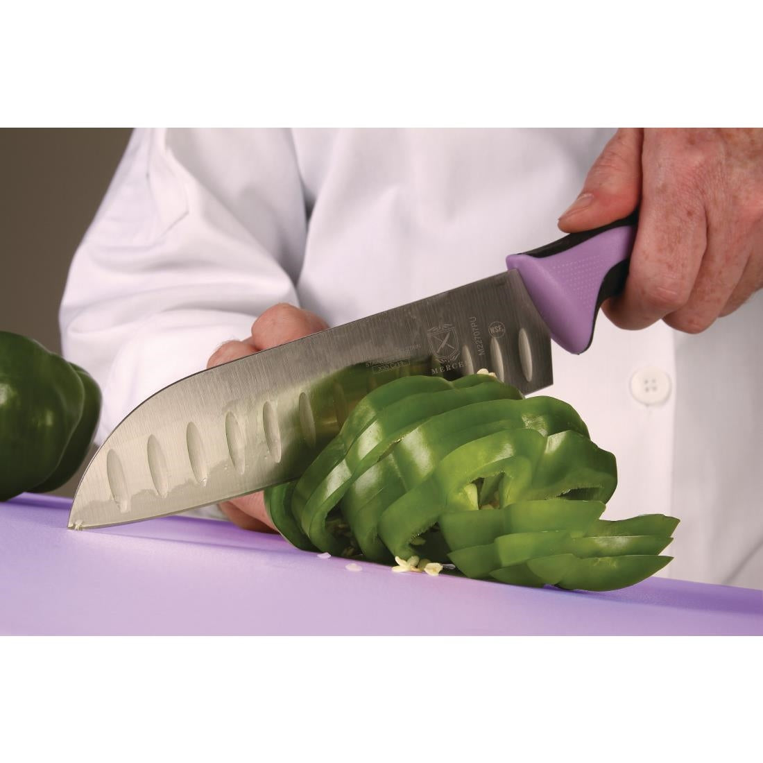 FB502 Mercer Millennia Culinary Allergen Safety Santoku Knife 18cm JD Catering Equipment Solutions Ltd