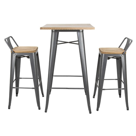 FB596 Bolero Bistro Bar Table with Wooden Top Gun Metal JD Catering Equipment Solutions Ltd