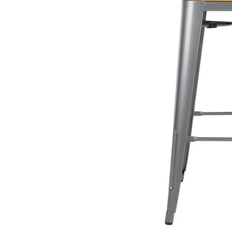 FB624 Bolero Bistro Backrest High Stools with Wooden Seat Pad Gun Metal (Pack of 4) JD Catering Equipment Solutions Ltd