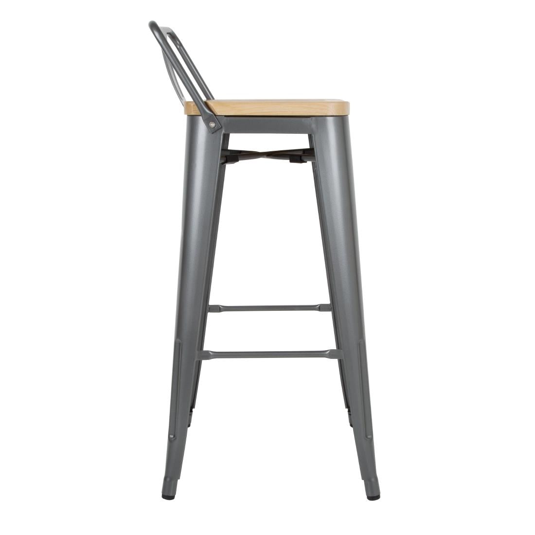 FB624 Bolero Bistro Backrest High Stools with Wooden Seat Pad Gun Metal (Pack of 4) JD Catering Equipment Solutions Ltd