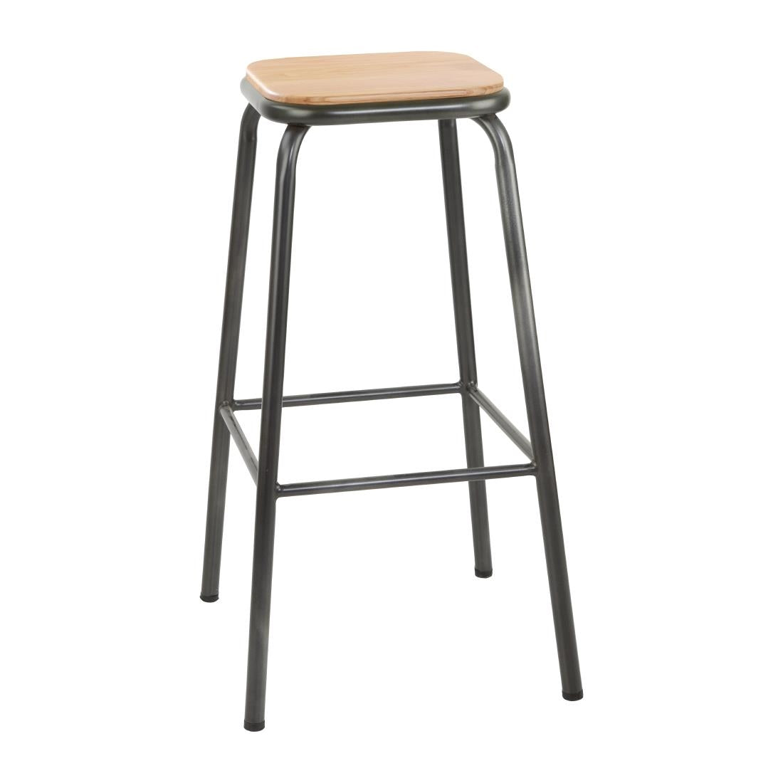 FB936 Bolero Cantina High Stools with Wooden Seat Pad Metallic Grey (Pack of 4) JD Catering Equipment Solutions Ltd